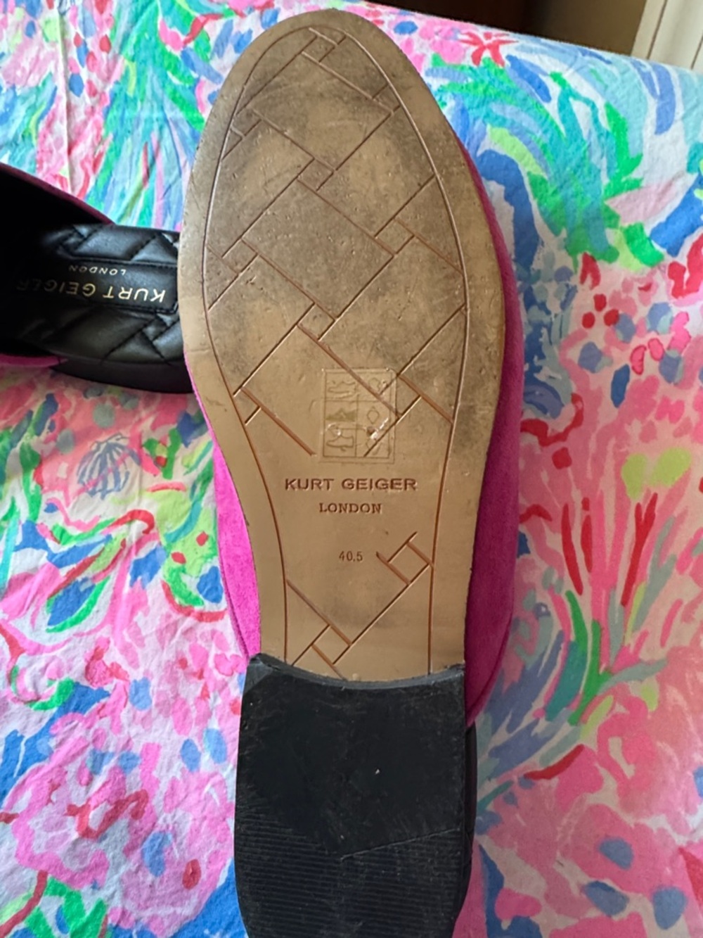Kurt Geiger Magenta Quilted Velvet Slip-On Mules with Decorative Emblem - Picture 3 of 6